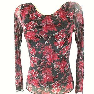 Wrapper Women's Small Red Black Floral Cowl Neck Lined Top Blouse (C)pm1